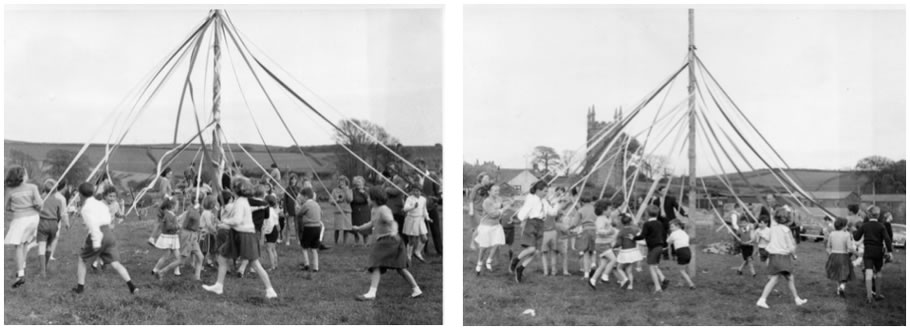 Children dancing round the maypole