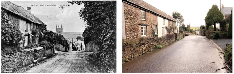 Historic photo showing three cottages with the Old Post Office cottage in the centre