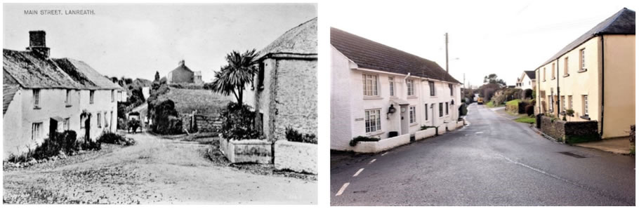 The Cobb Cottages on the left with Well Cottage on the right
